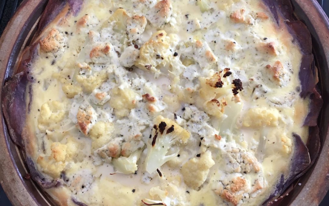 Cauliflower Goat Cheese Quiche with Potato Crust