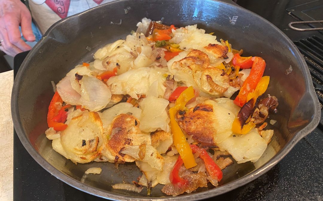 Fried Potatoes, Sweet Peppers and Shallots